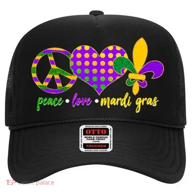 Peace Love Mardi Gras Hat