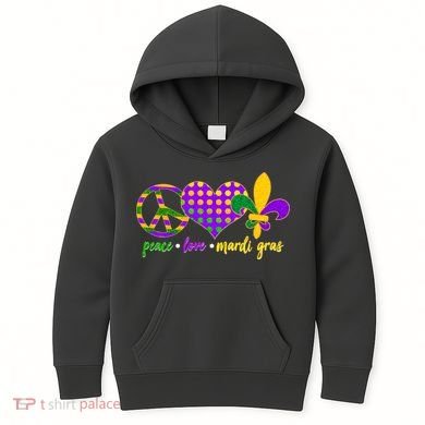 Peace Love Mardi Gras Kids Hoodie