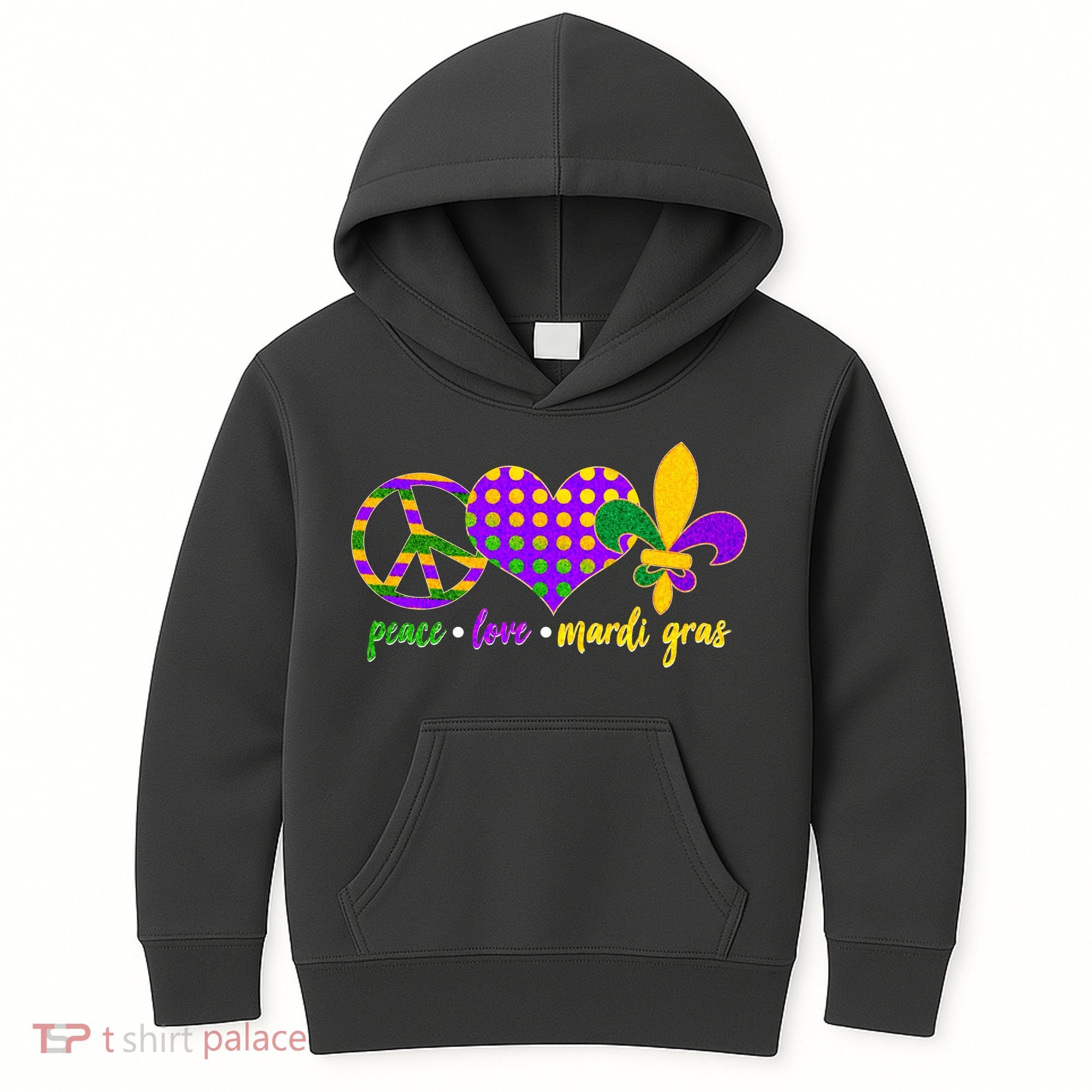 Peace Love Mardi Gras Kids Hoodie