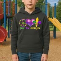 Peace Love Mardi Gras Kids Hoodie thumb 2
