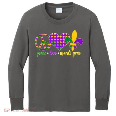 Peace Love Mardi Gras Kids Long Sleeve Shirt