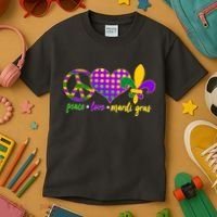 Peace Love Mardi Gras Kids T-Shirt thumb 3