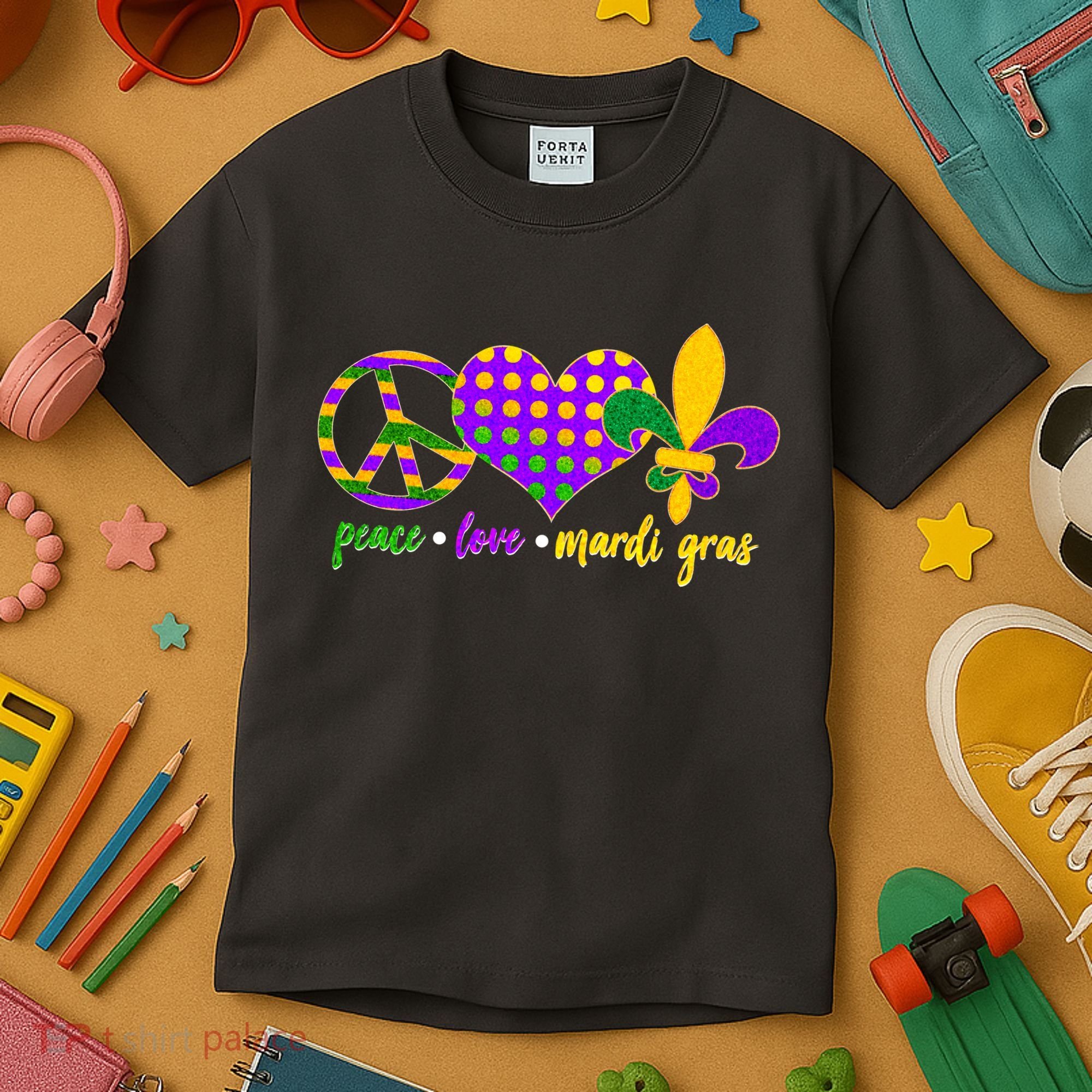 Peace Love Mardi Gras Kids T-Shirt