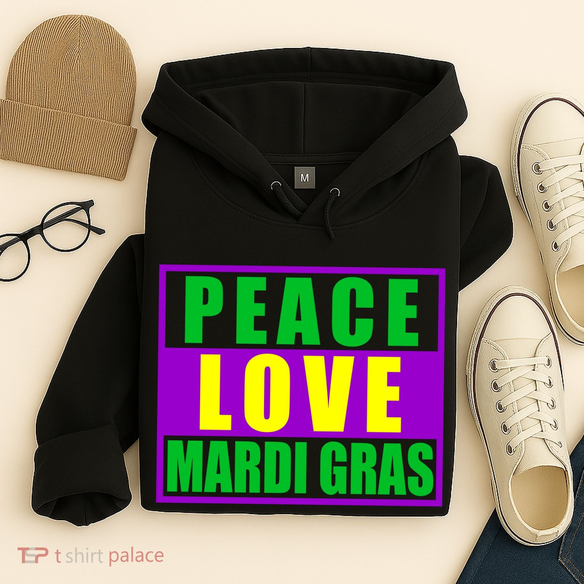 Peace Love Mardi Gras New Orleans Hoodie