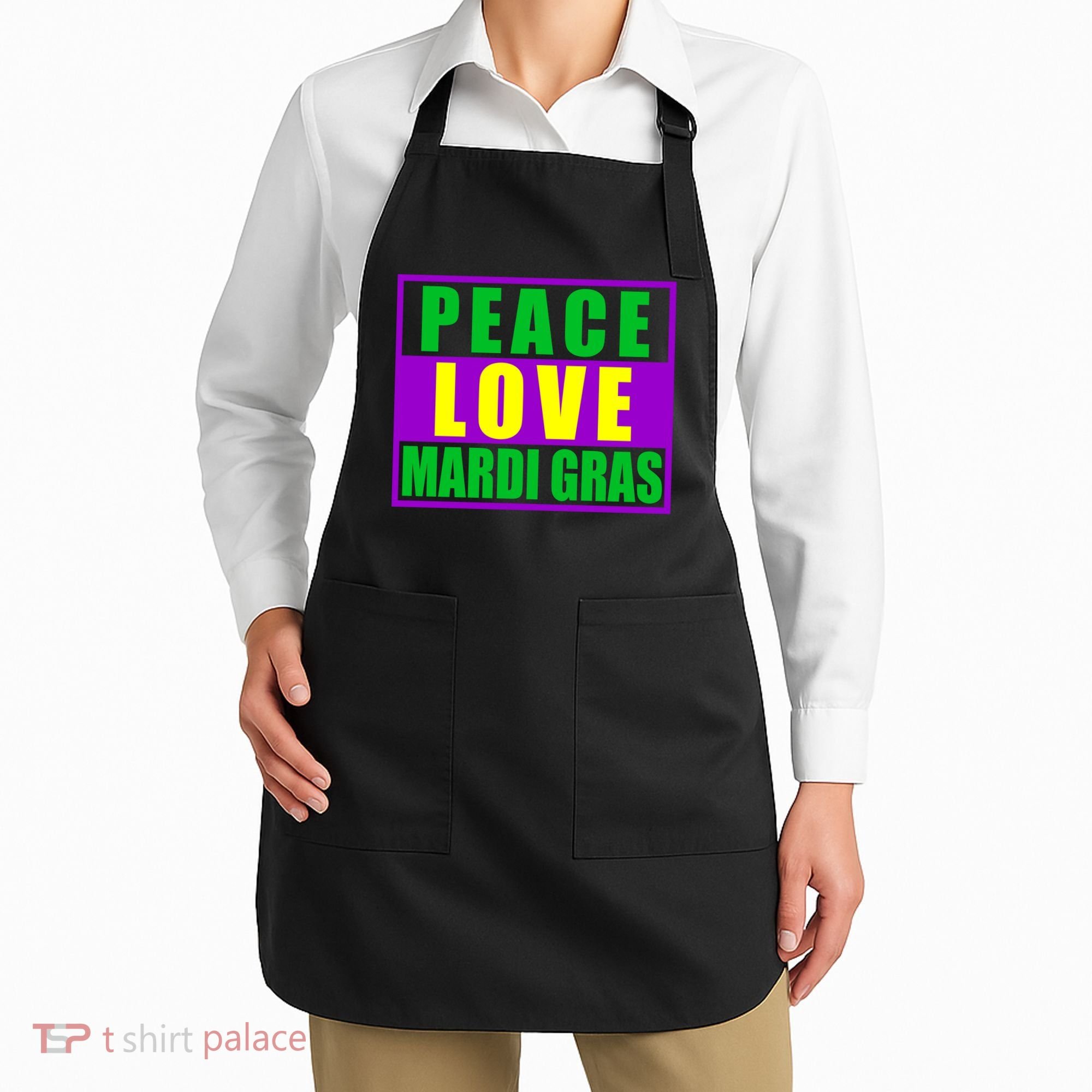 Peace Love Mardi Gras New Orleans Apron