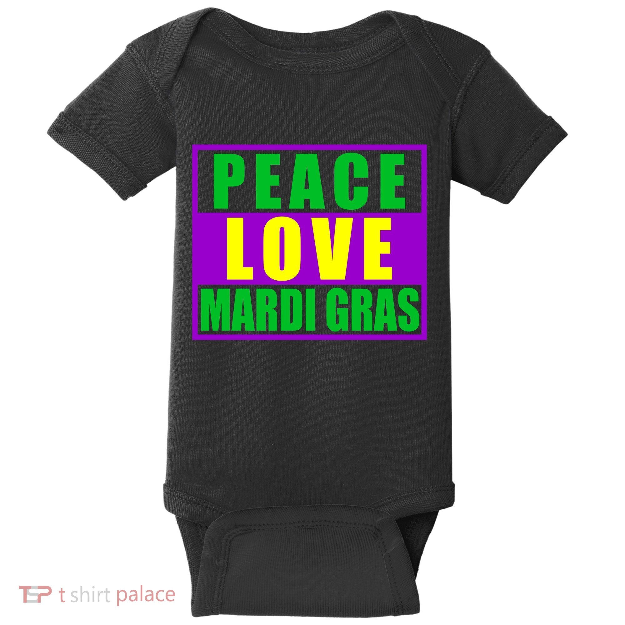 Peace Love Mardi Gras New Orleans Baby Bodysuit