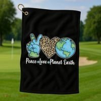 Peace Love Planet Earth Celebrate Earth Day Golf Towel thumb 1