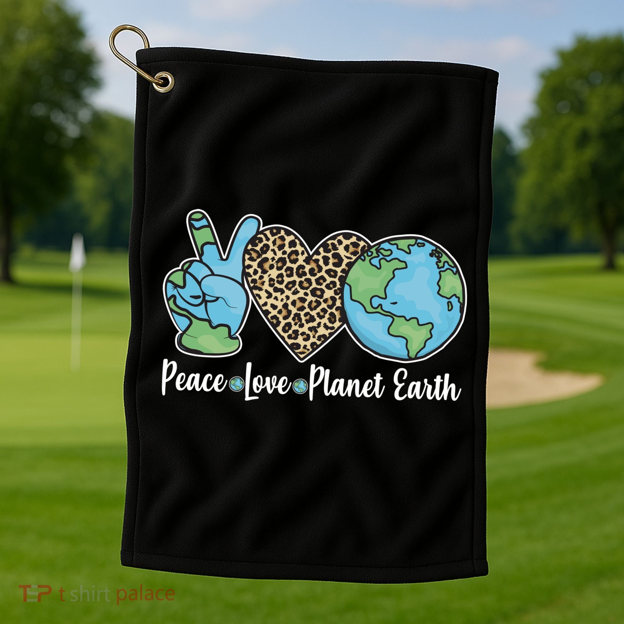 Peace Love Planet Earth Celebrate Earth Day Golf Towel