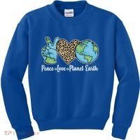 Peace Love Planet Earth Celebrate Earth Day Kids Sweatshirt thumb 0