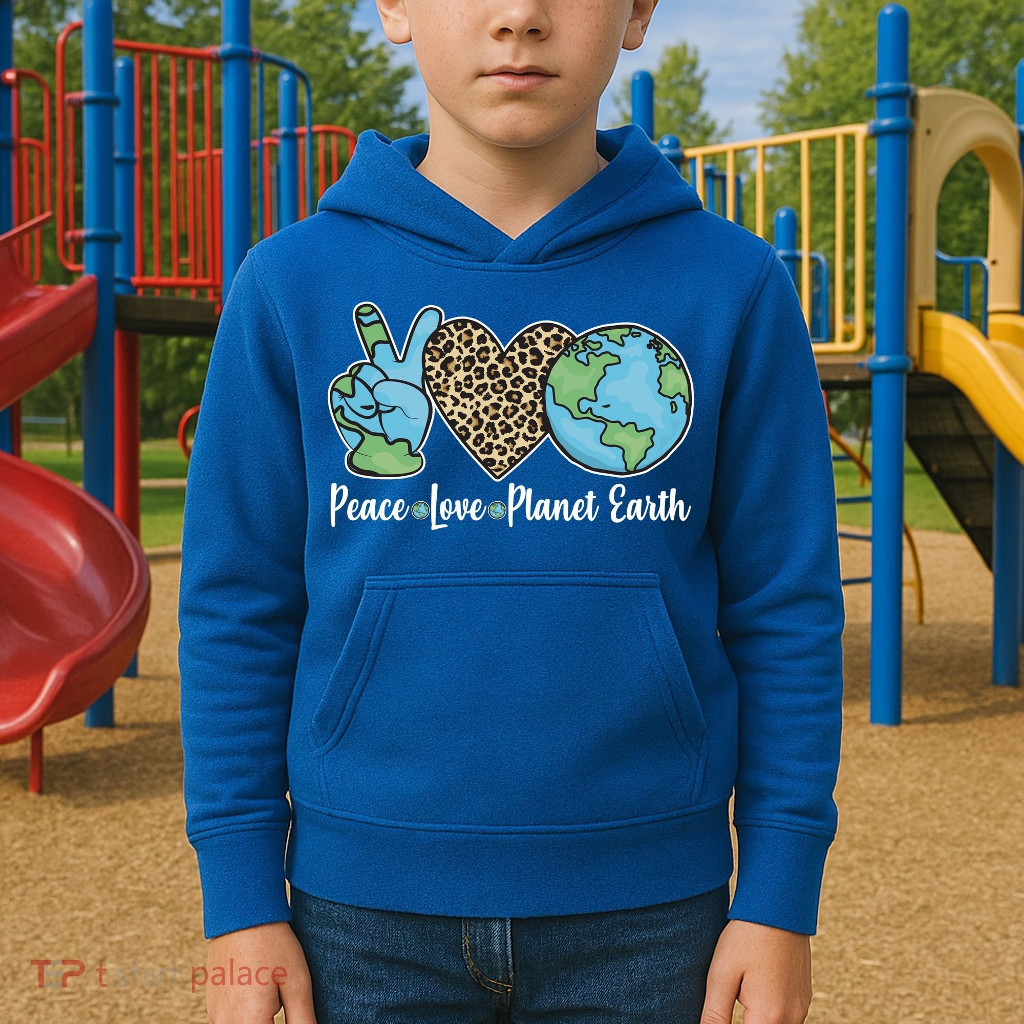 Peace Love Planet Earth Celebrate Earth Day Kids Hoodie