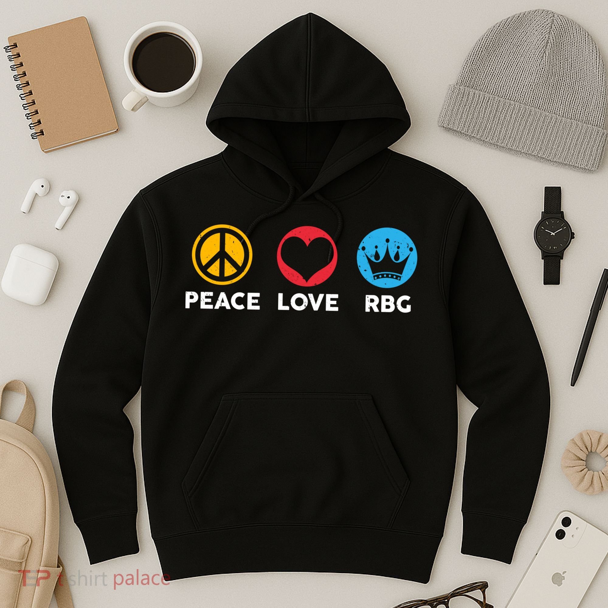 Peace Love RBG Ruth Bader Ginsburg Tribute Hoodie