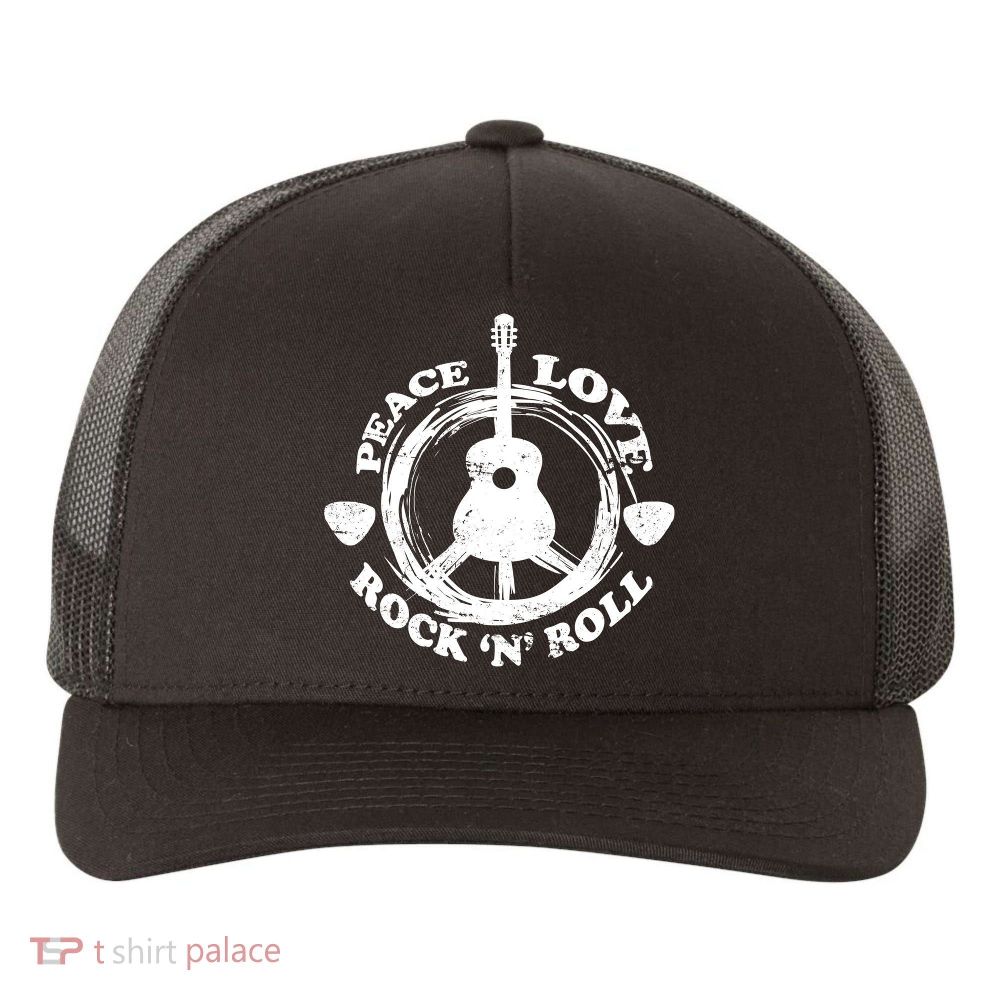 Peace Love Rock 'N' Roll Yupoong Adult 5-Panel Trucker Hat