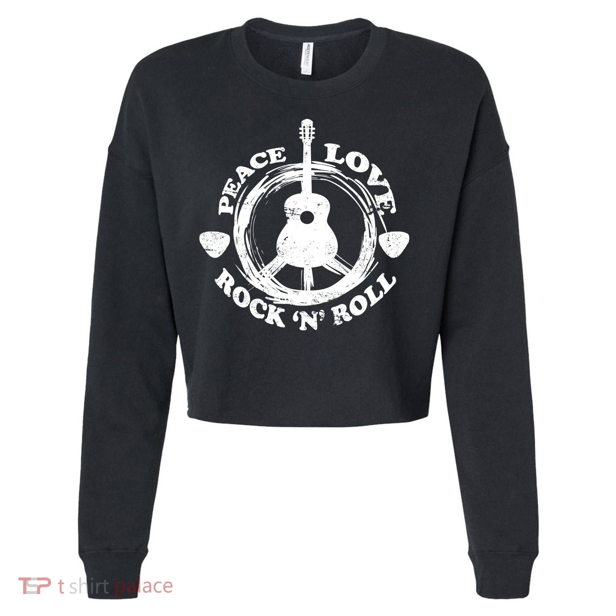 Peace Love Rock 'N' Roll Cropped Pullover Crew