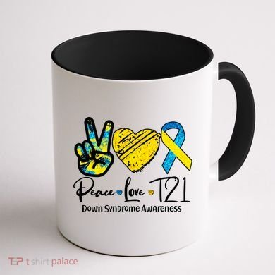 Peace Love T21 Down Syndrome Awareness Coffee Mug back