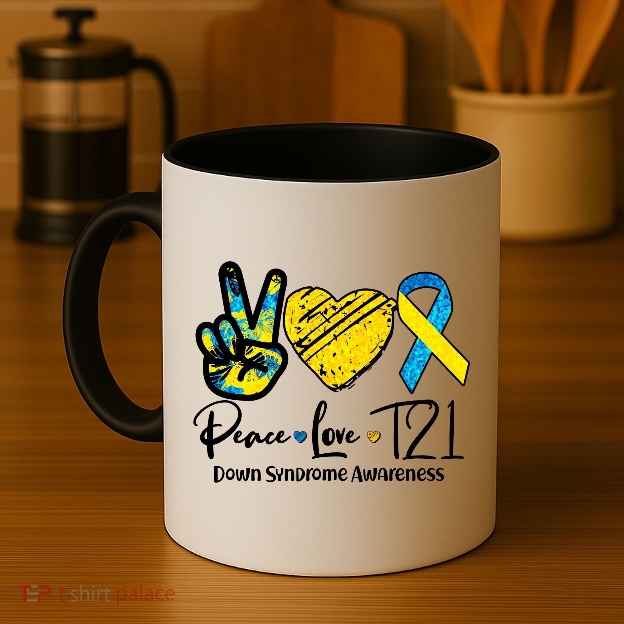 Peace Love T21 Down Syndrome Awareness Coffee Mug