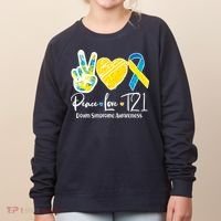 Peace Love T21 Down Syndrome Awareness Women's Sweatshirt thumb 0