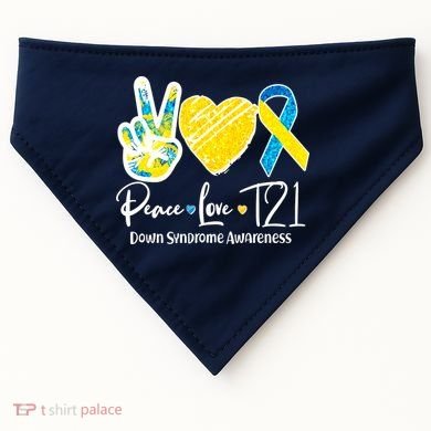 Peace Love T21 Down Syndrome Awareness USA-Made Doggie Bandana