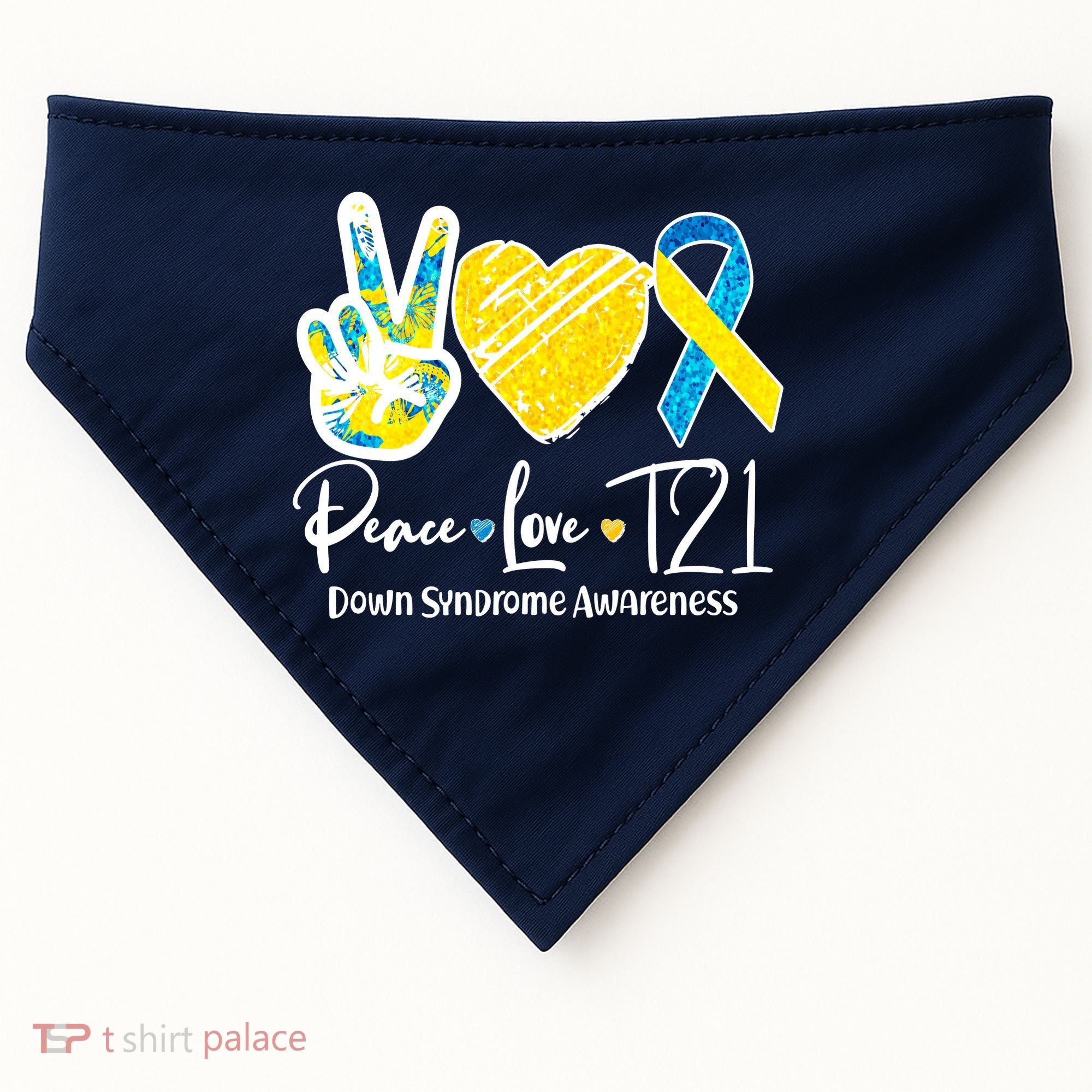 Peace Love T21 Down Syndrome Awareness USA-Made Doggie Bandana