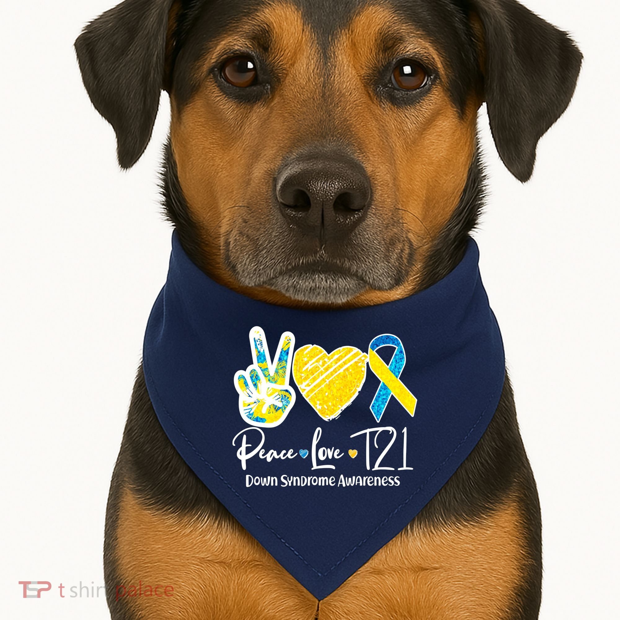 Peace Love T21 Down Syndrome Awareness USA-Made Doggie Bandana