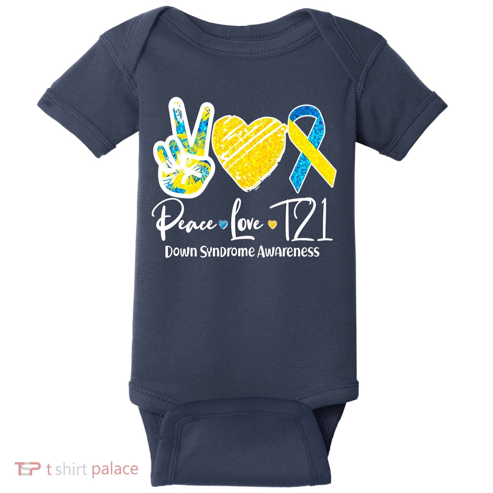 Peace Love T21 Down Syndrome Awareness Baby Bodysuit