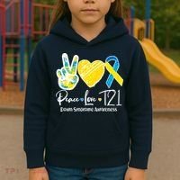 Peace Love T21 Down Syndrome Awareness Kids Hoodie thumb 3