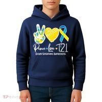 Peace Love T21 Down Syndrome Awareness Kids Hoodie thumb 4