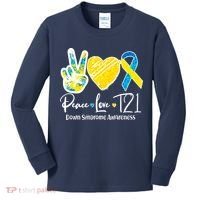 Peace Love T21 Down Syndrome Awareness Kids Long Sleeve Shirt thumb 0