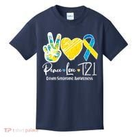 Peace Love T21 Down Syndrome Awareness Kids T-Shirt thumb 0