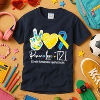 Peace Love T21 Down Syndrome Awareness Kids T-Shirt thumb 3