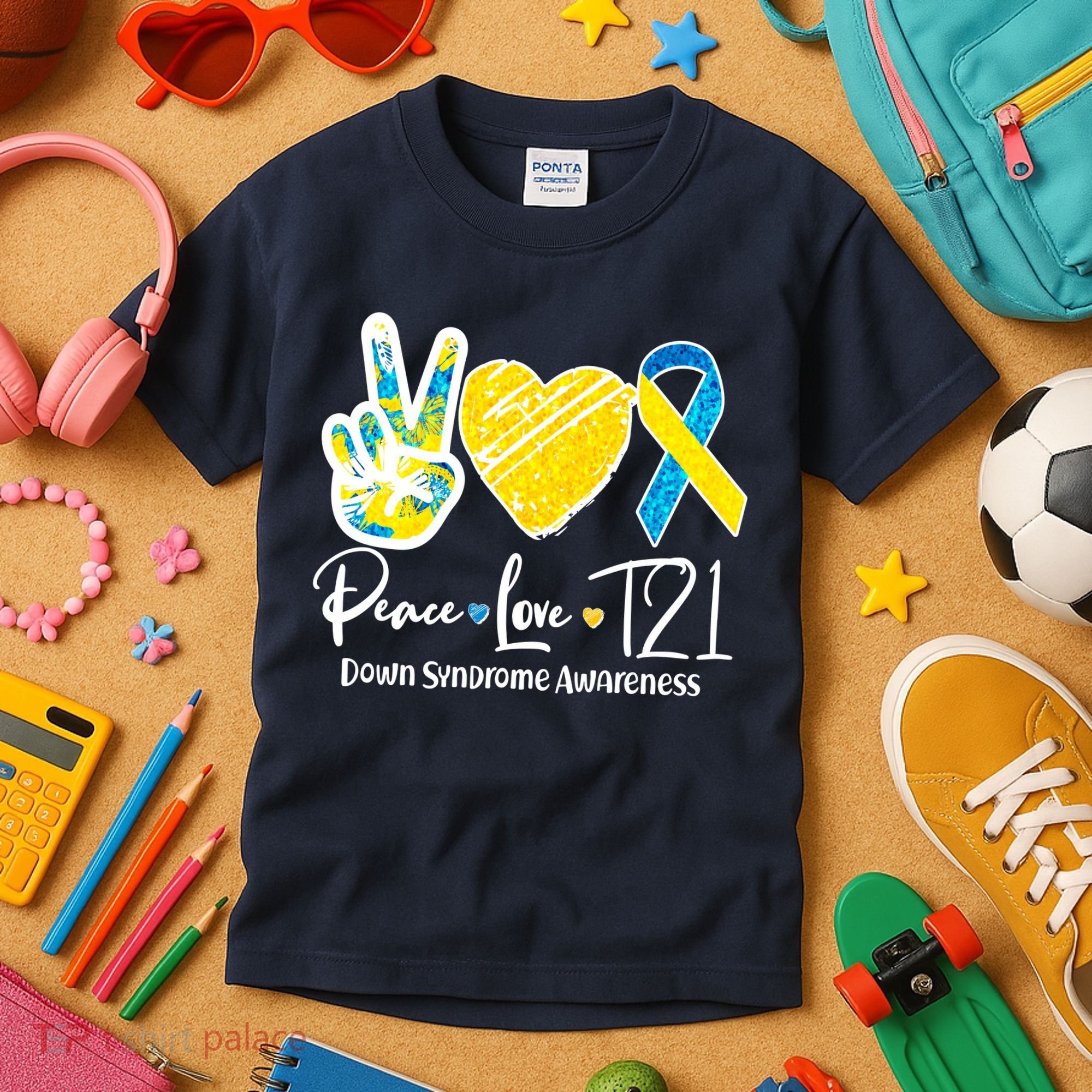 Peace Love T21 Down Syndrome Awareness Kids T-Shirt