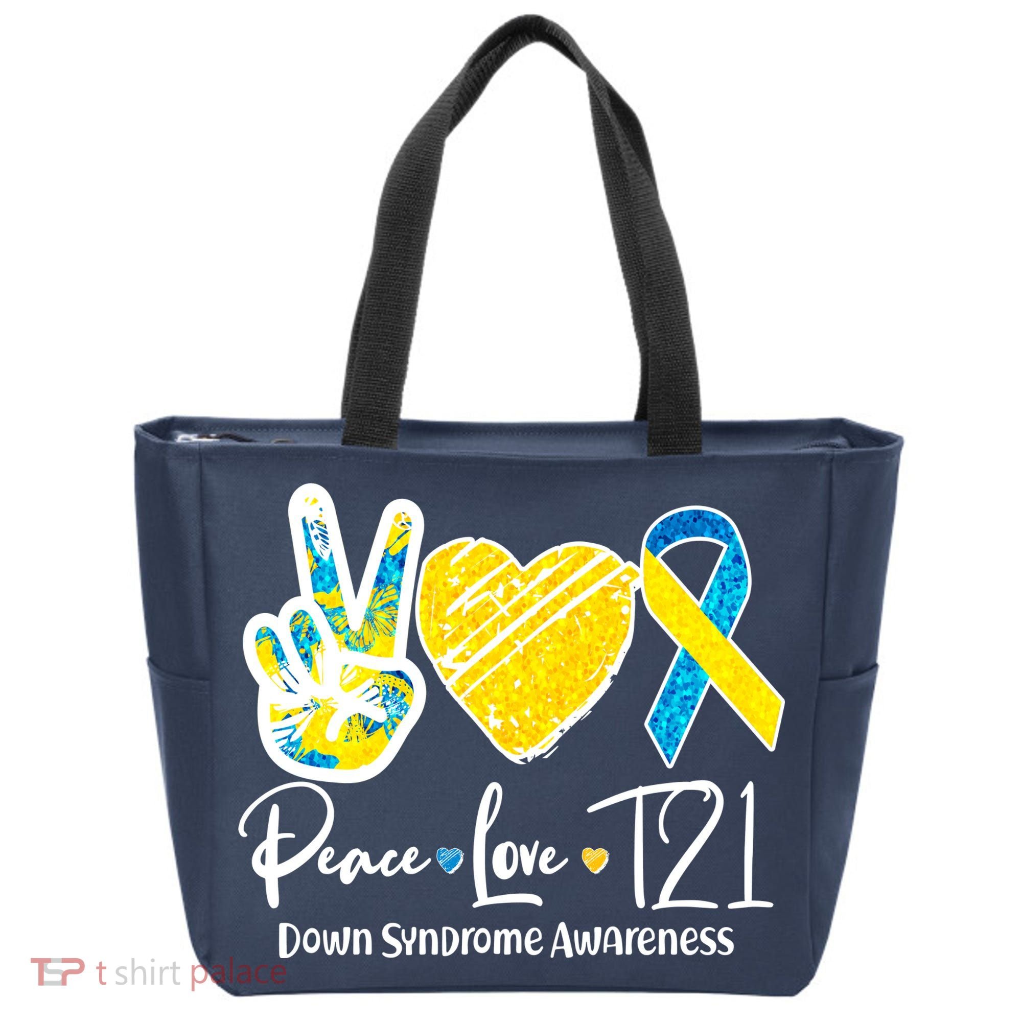 Peace Love T21 Down Syndrome Awareness Tote Bag