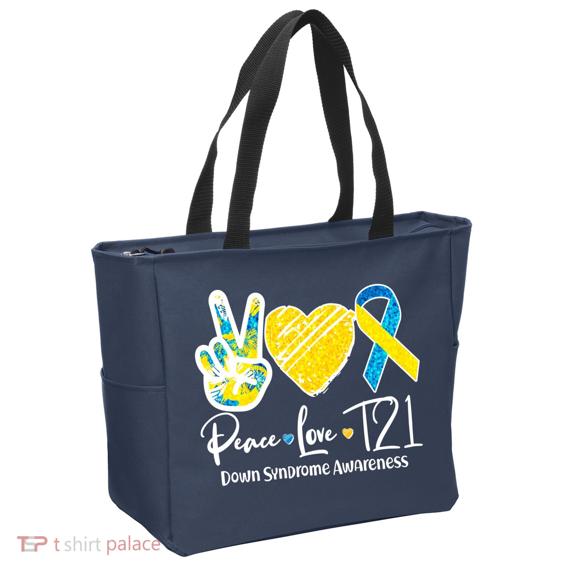 Peace Love T21 Down Syndrome Awareness Tote Bag