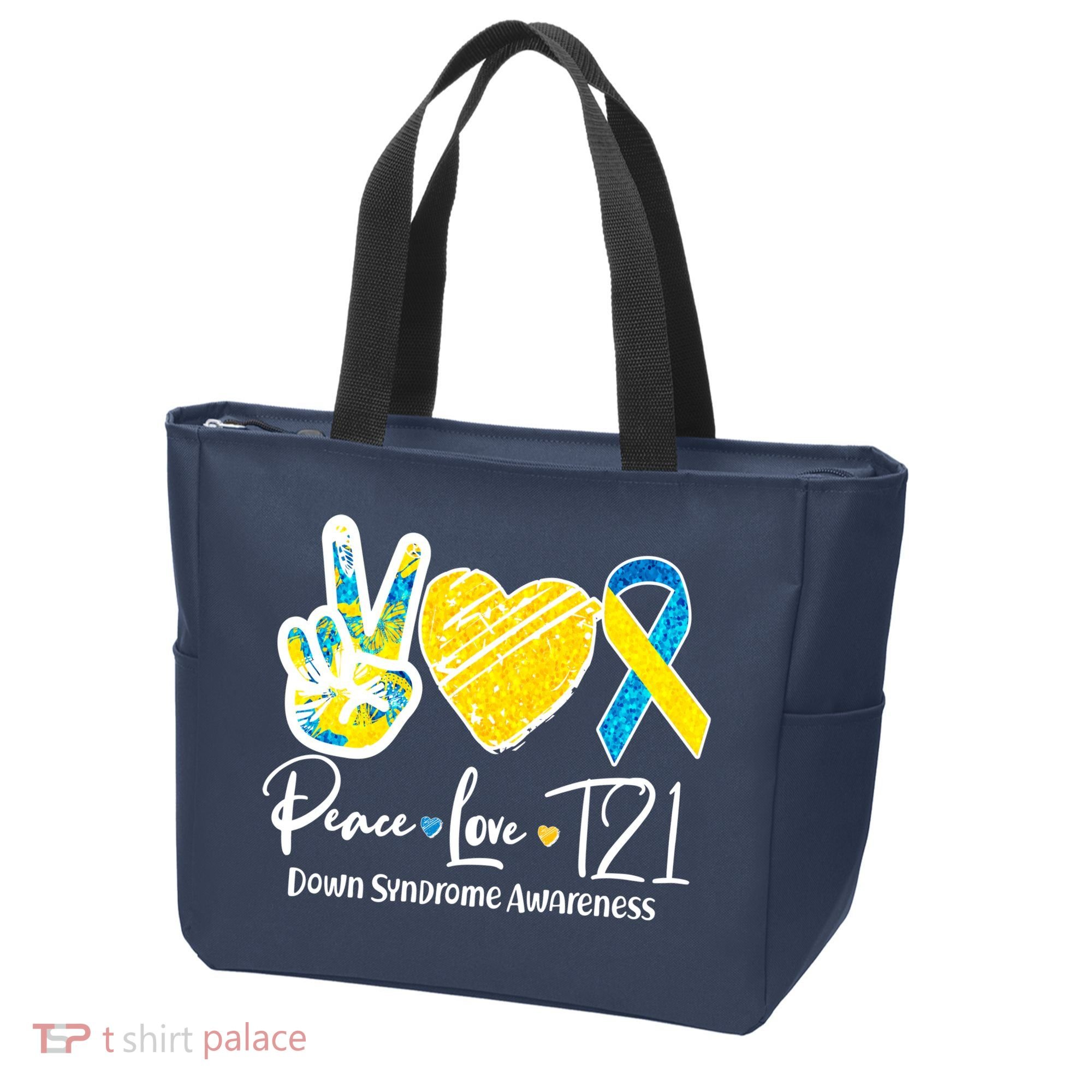 Peace Love T21 Down Syndrome Awareness Tote Bag