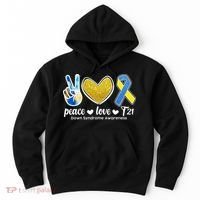 Peace Love T21 Down Syndrome Awareness Ribbon Hoodie thumb 0