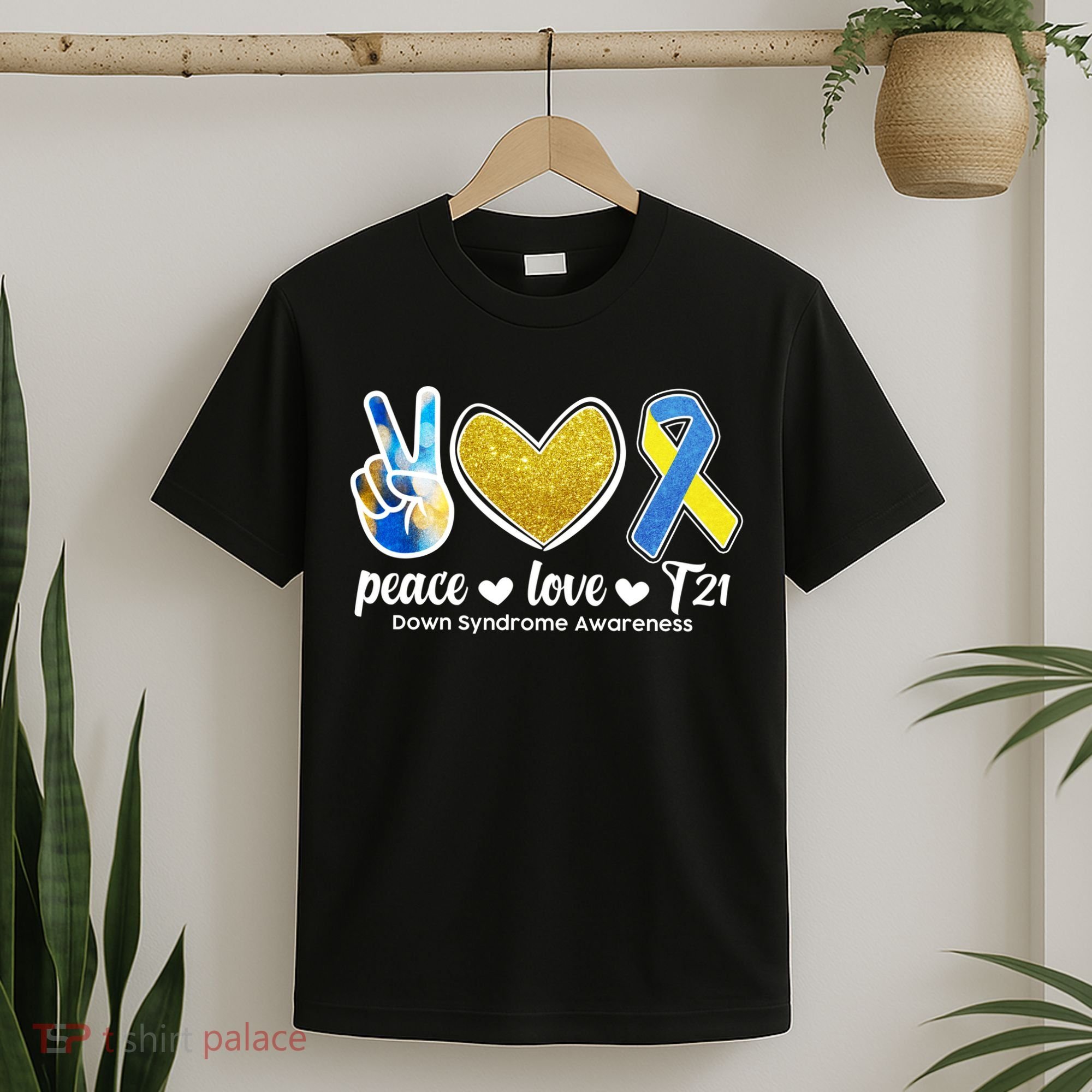 Peace Love T21 Down Syndrome Awareness Ribbon T-Shirt