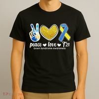 Peace Love T21 Down Syndrome Awareness Ribbon T-Shirt thumb 3