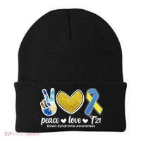 Peace Love T21 Down Syndrome Awareness Ribbon Beanie thumb 0