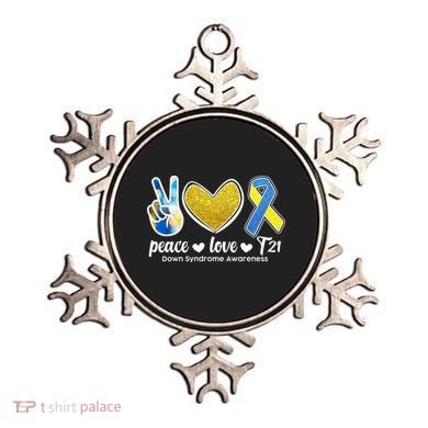 Peace Love T21 Down Syndrome Awareness Ribbon Ornament