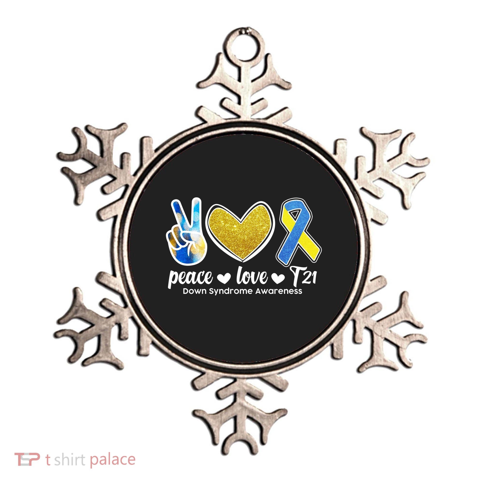 Peace Love T21 Down Syndrome Awareness Ribbon Ornament