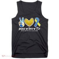 Peace Love T21 Down Syndrome Awareness Ribbon Tank Top thumb 0