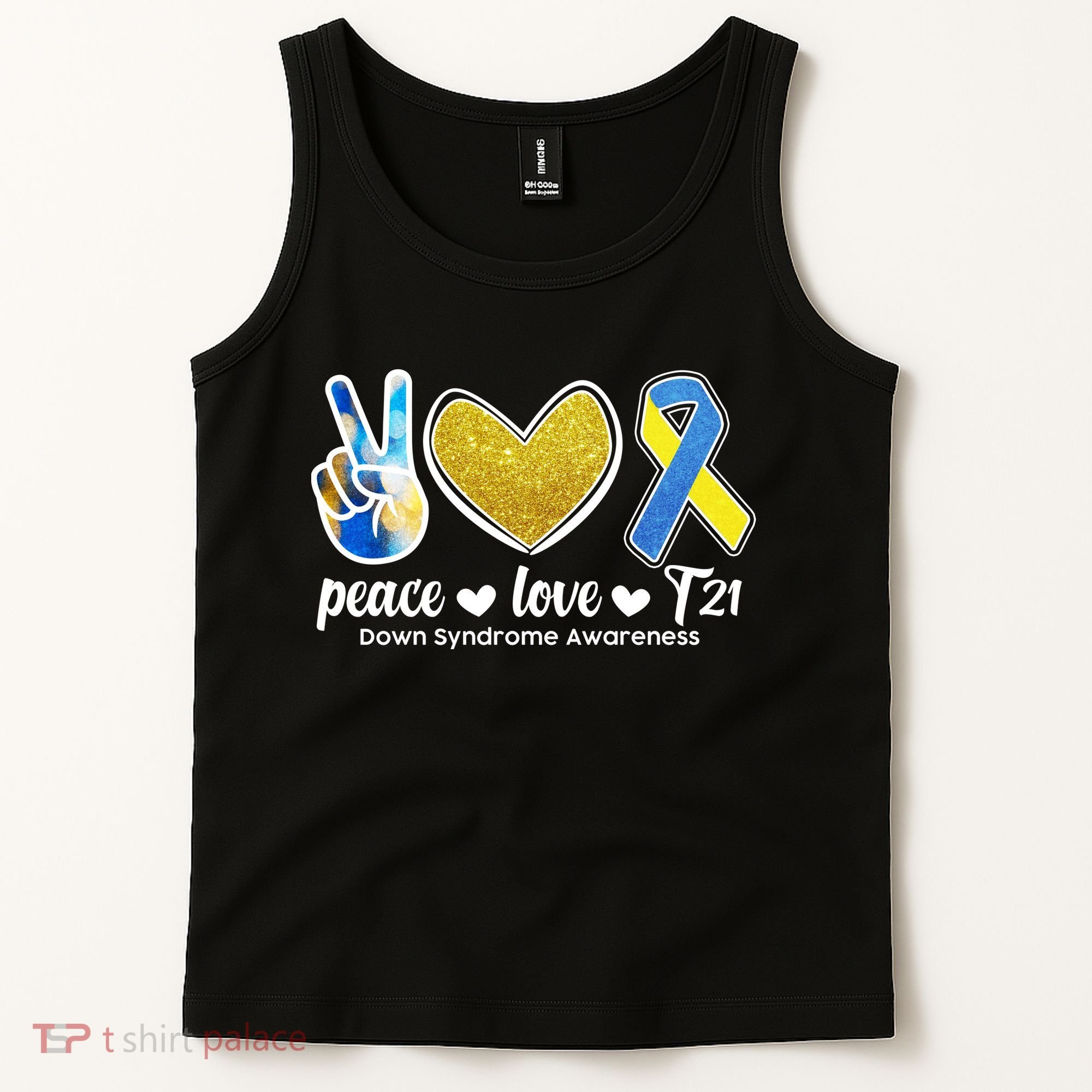 Peace Love T21 Down Syndrome Awareness Ribbon Tank Top