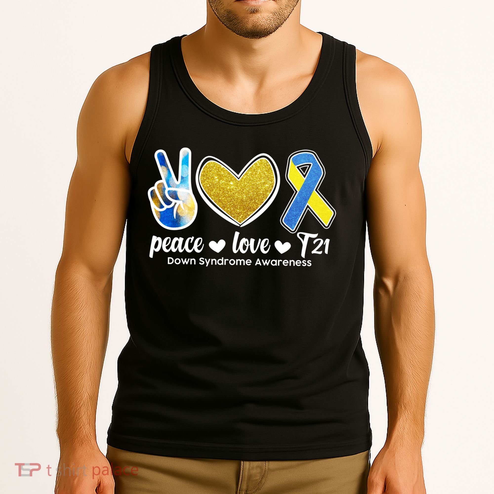 Peace Love T21 Down Syndrome Awareness Ribbon Tank Top