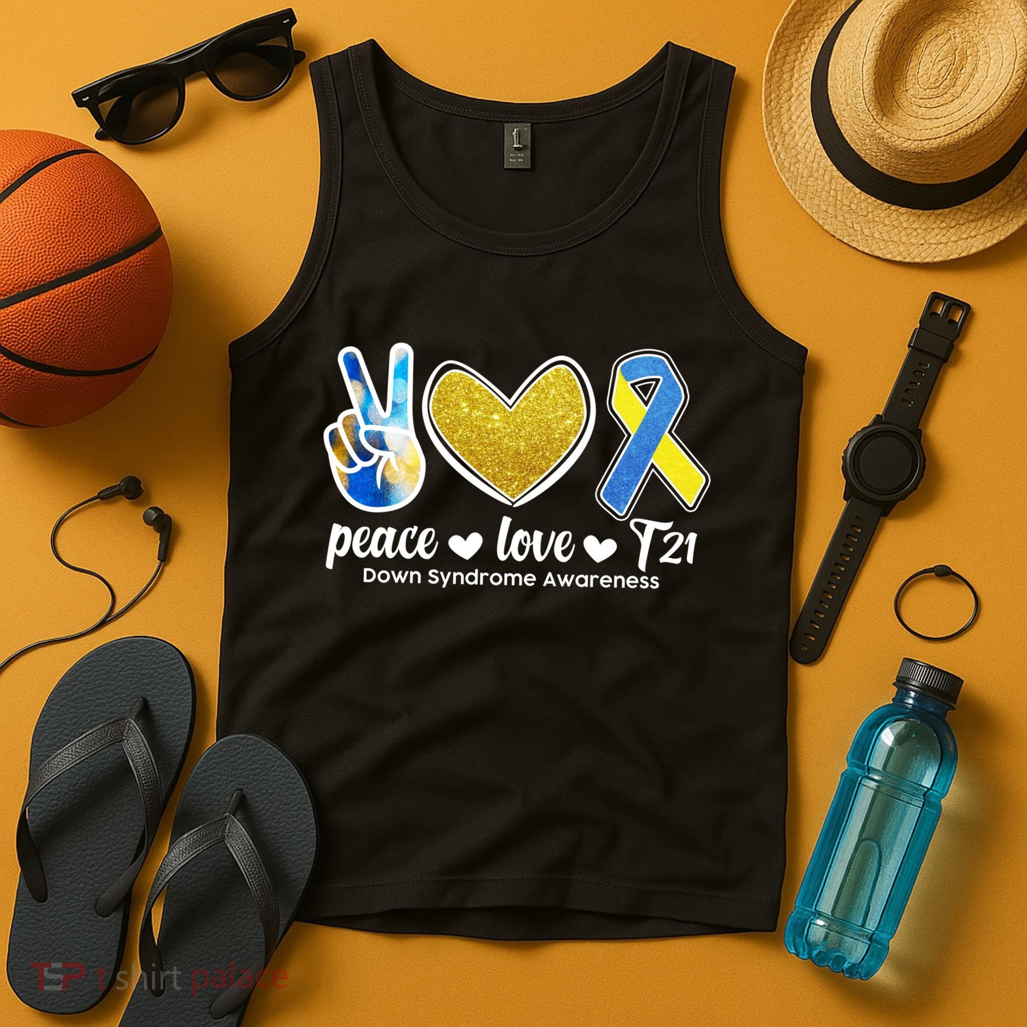 Peace Love T21 Down Syndrome Awareness Ribbon Tank Top