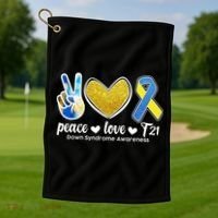 Peace Love T21 Down Syndrome Awareness Ribbon Golf Towel thumb 1