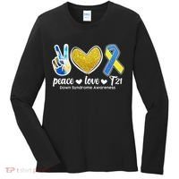 Peace Love T21 Down Syndrome Awareness Ribbon Women's Long Sleeve Shirt thumb 0