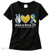 Peace Love T21 Down Syndrome Awareness Ribbon Women's T-Shirt thumb 0