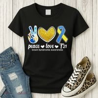 Peace Love T21 Down Syndrome Awareness Ribbon Women's T-Shirt thumb 3