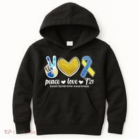 Peace Love T21 Down Syndrome Awareness Ribbon Kids Hoodie thumb 0