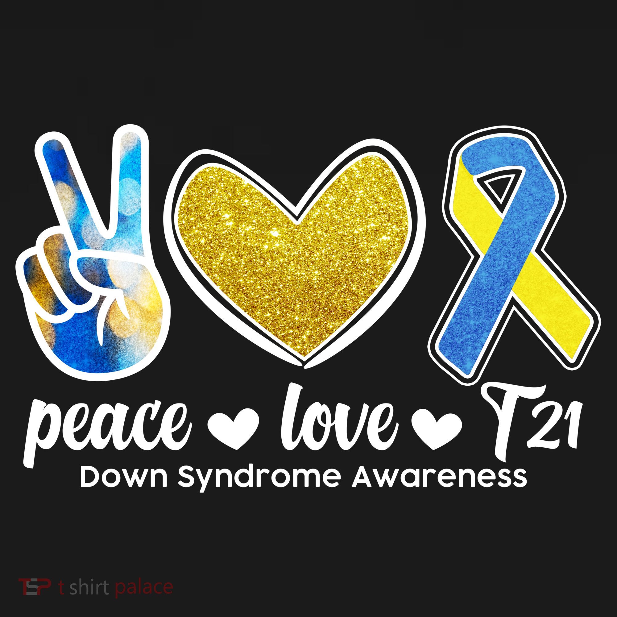 Peace Love T21 Down Syndrome Awareness Ribbon Kids Long Sleeve Shirt