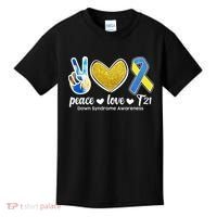 Peace Love T21 Down Syndrome Awareness Ribbon Kids T-Shirt thumb 0